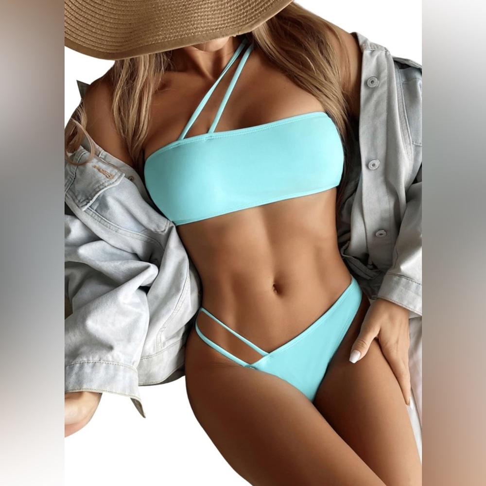 Aqua Blue Asymmetrical Bikini (NEW WITH TAGS) Size S